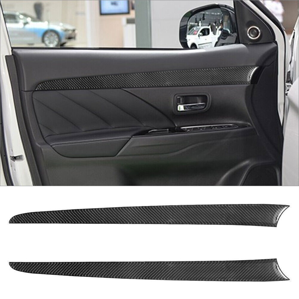 For Mitsubishi Outlander Carbon Fiber Interior Front Door Panel Cover Trim 2Pcs