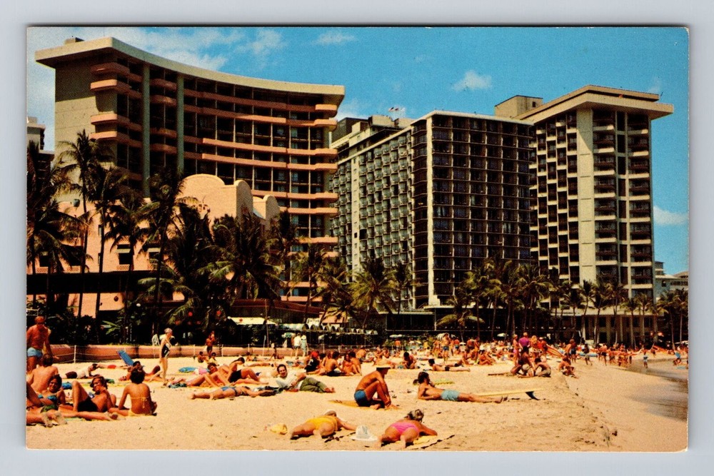 Waikiki Beach HI-Hawaii, Sunbathers Beach, Antique, Vintage Postcard
