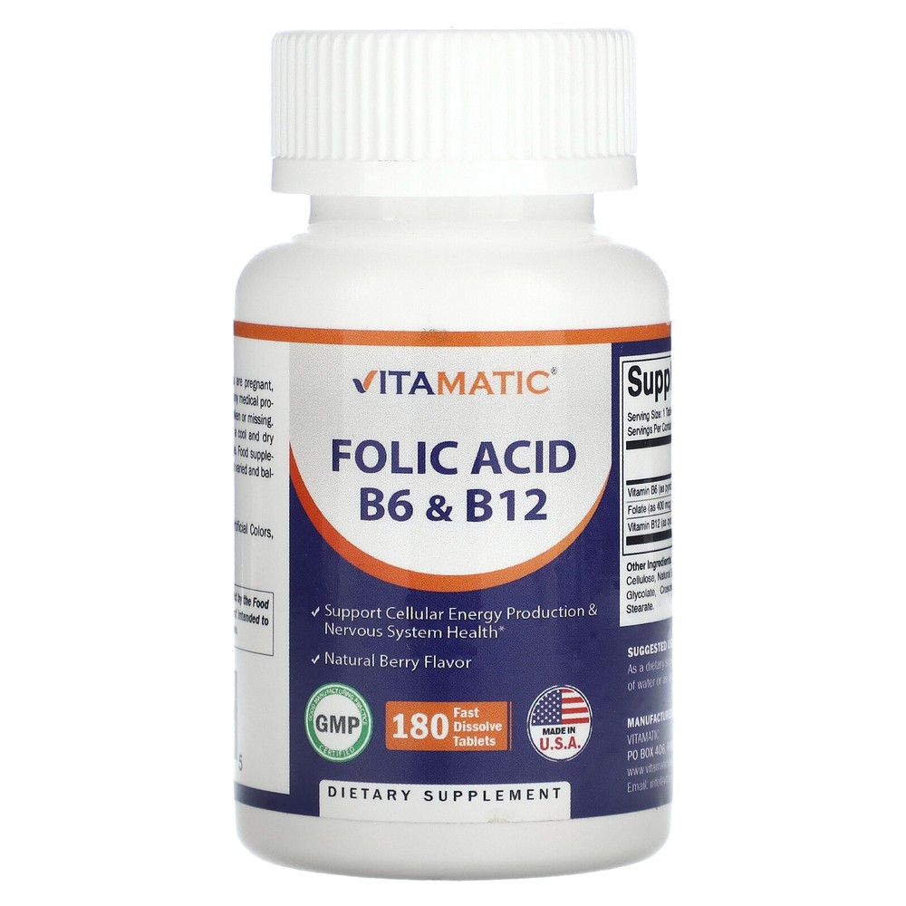 Folic Acid B6 & B12, Natural Berry, 180 Fast Dissolve Tablets-image