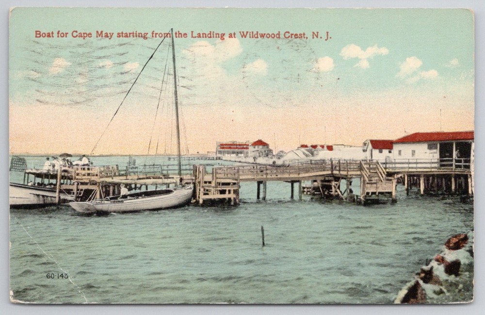 Wildwood Crest NJ Boat for Cape May Landing Pier 1917 Postcard R.W. Ryan