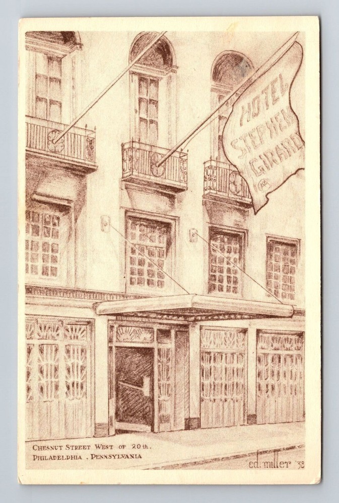 Philadelphia PA-Pennsylvania, Hotel Stephen Girard Entrance, Vintage Postcard