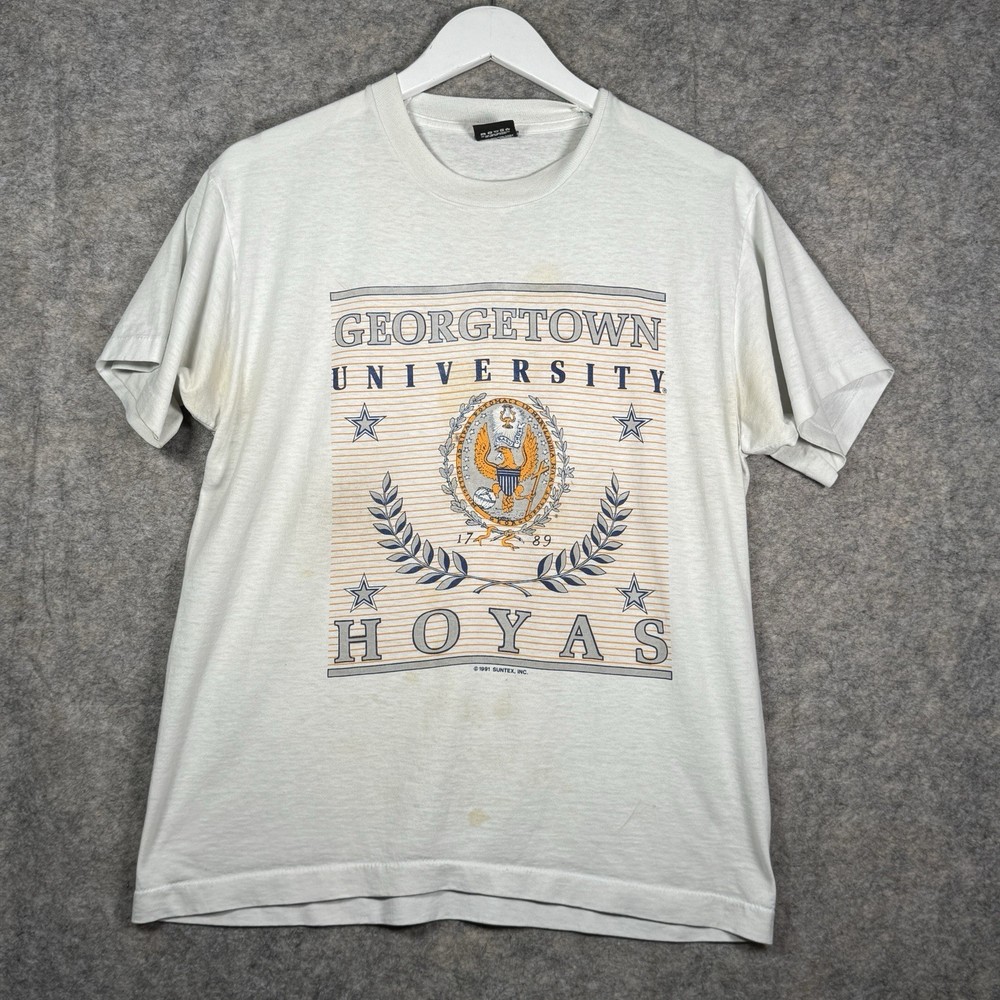 Vintage 90s Georgetown University Hoyas T Shirt Mens Size L 20x27 Gray 50/50