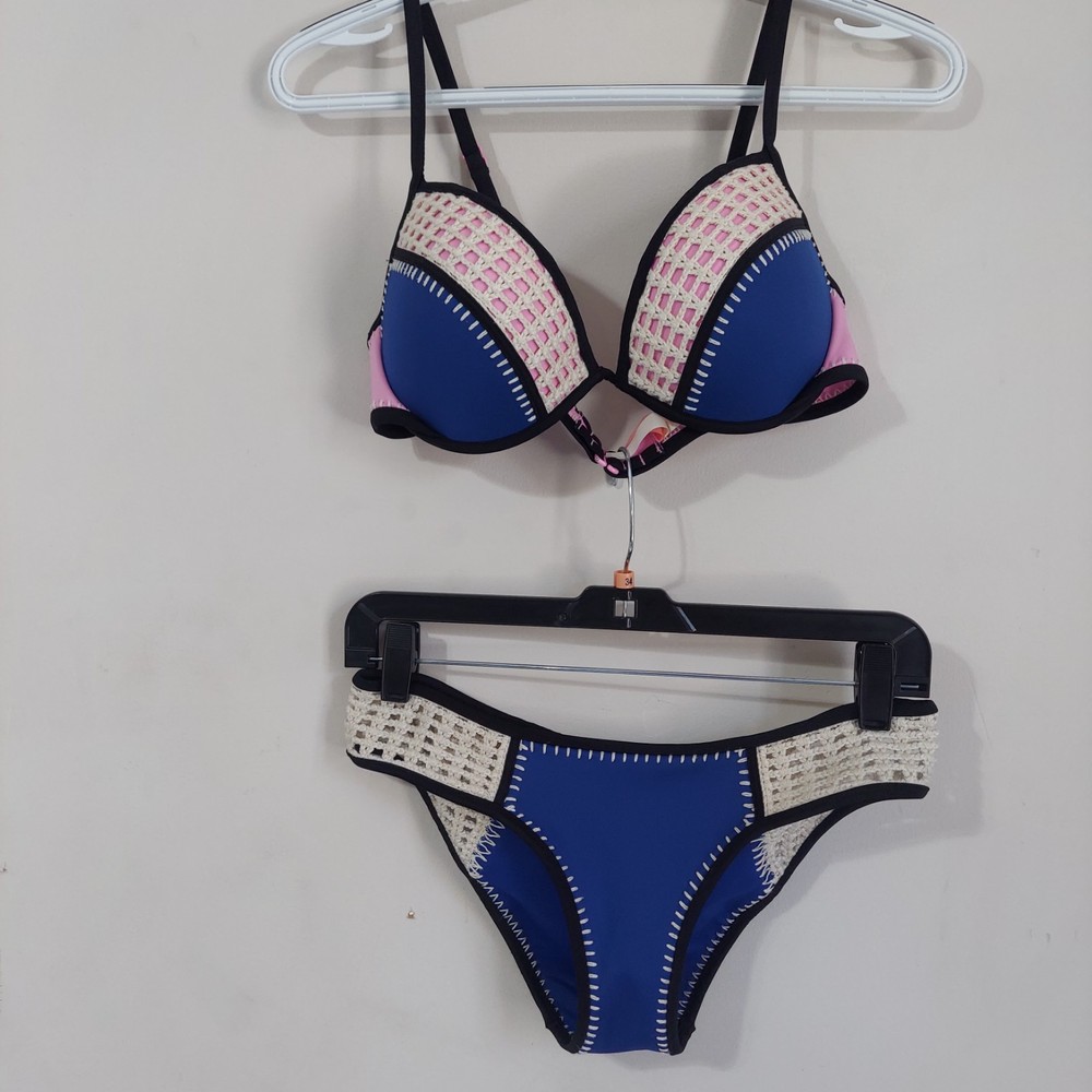 Victoria's Secret Multicolor Crochet Bikini Set Bra 34D Bikini Size S/P