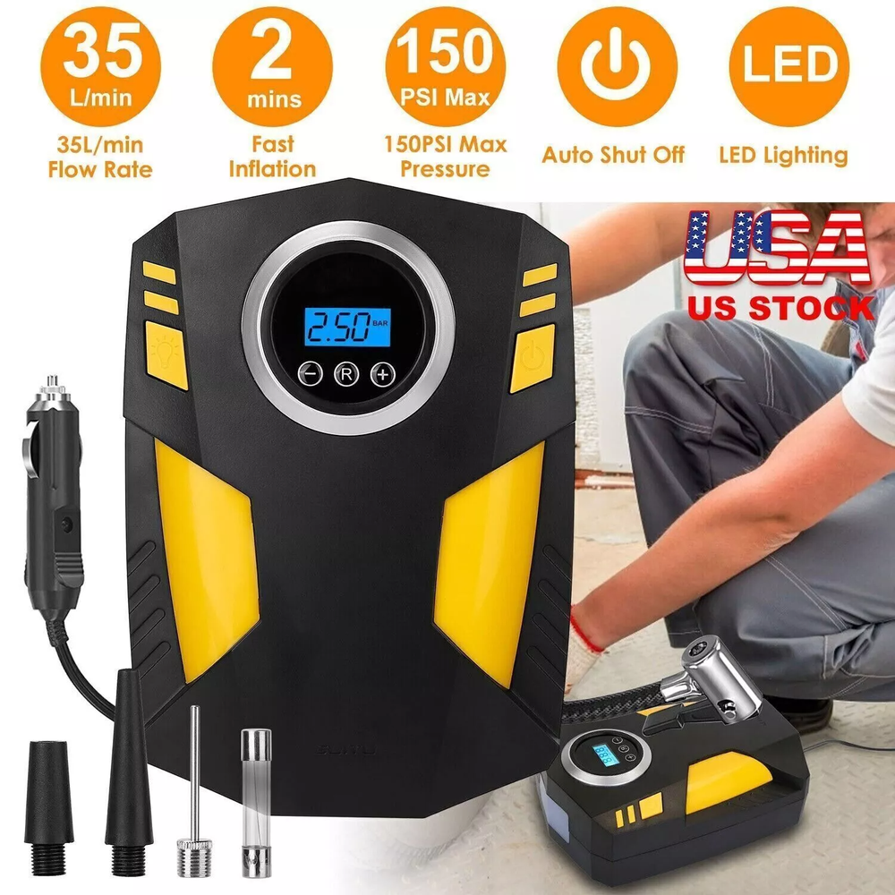 12V Tire Inflator Car Air Pump Compressor Electric Portable Auto Volt 150 PSI