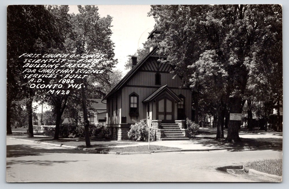 Real Photo Postcard~Oconto WI~First Church Of Christ Scientist Bldg~PM 1959~RPPC