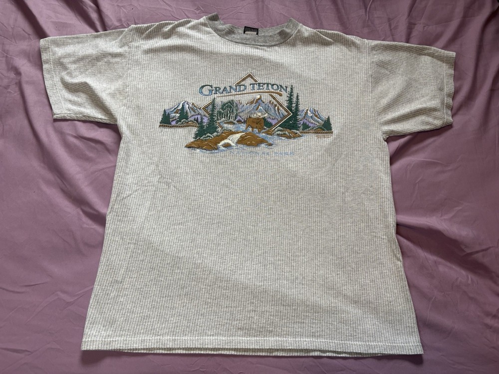 Vintage Grand Teton National Park Shirt Mens XL Heather Gray HL Miller 90s USA