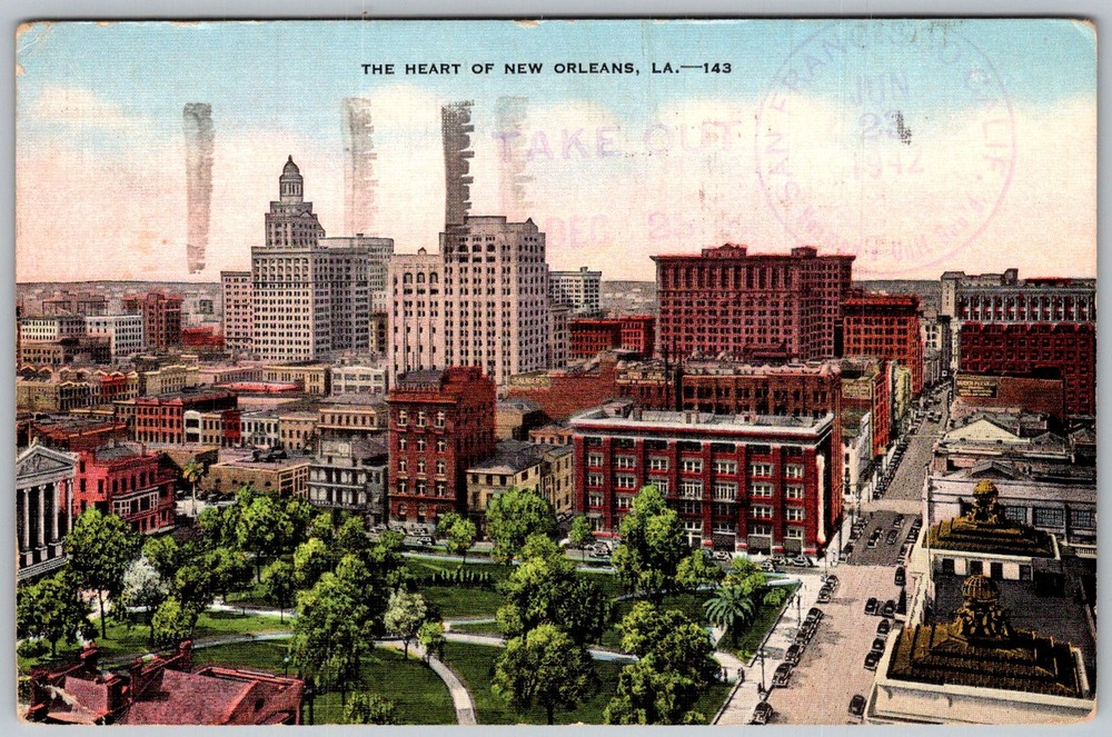 Vtg Linen Postcard City Hall Skyline View New Orleans, LA 1940s