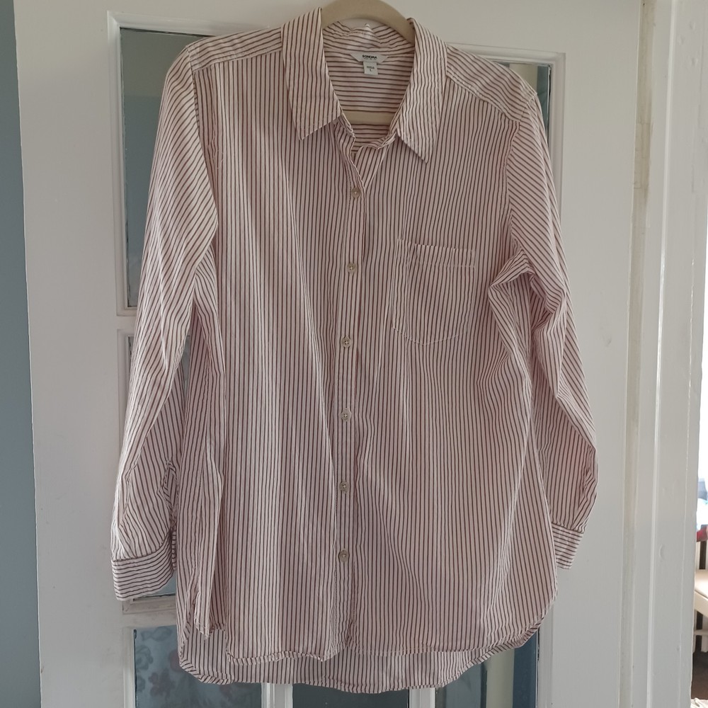 Sonoma Good for Life Women's  White 100% Cotton Long Sleeve Button-Down Shirt/ L