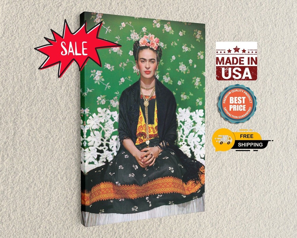 Frida Kahlo Herself Sits On White Bench Canvas Print, Reproduction, Wall Art