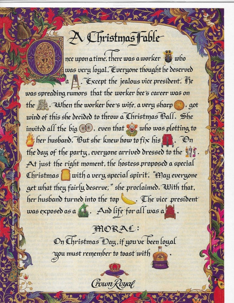 A Christmas Fable   Crown Royal   Original Print Ad