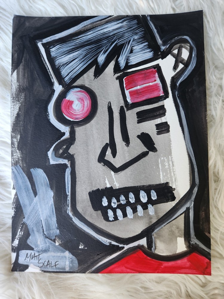 Matt Scalf Abstract Face Urban Graffiti Street Art Modern 9x12 ORIGINAL PAINTING