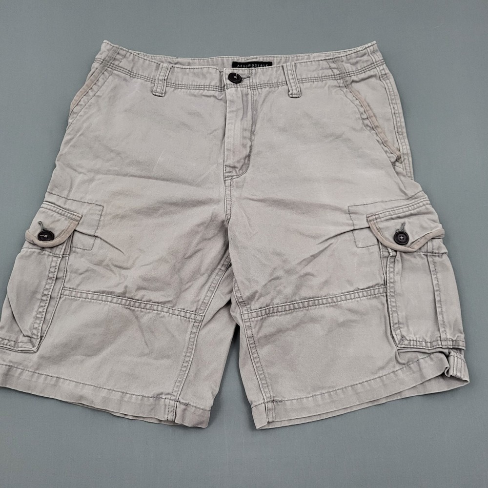 Aeropostale Mens Gray Cotton Cargo Shorts Size 32 Utility Hiking Casual Outdoor