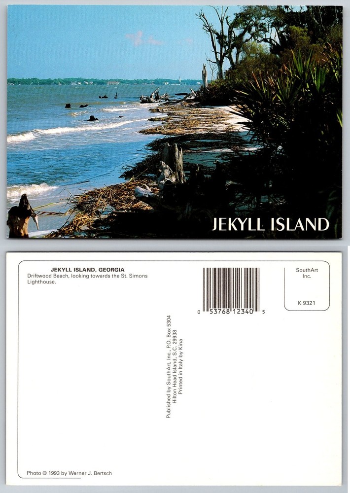 Jekyll Island GA Driftwood Beach St. Simons Lighthouse 1993 SouthArt Postcard