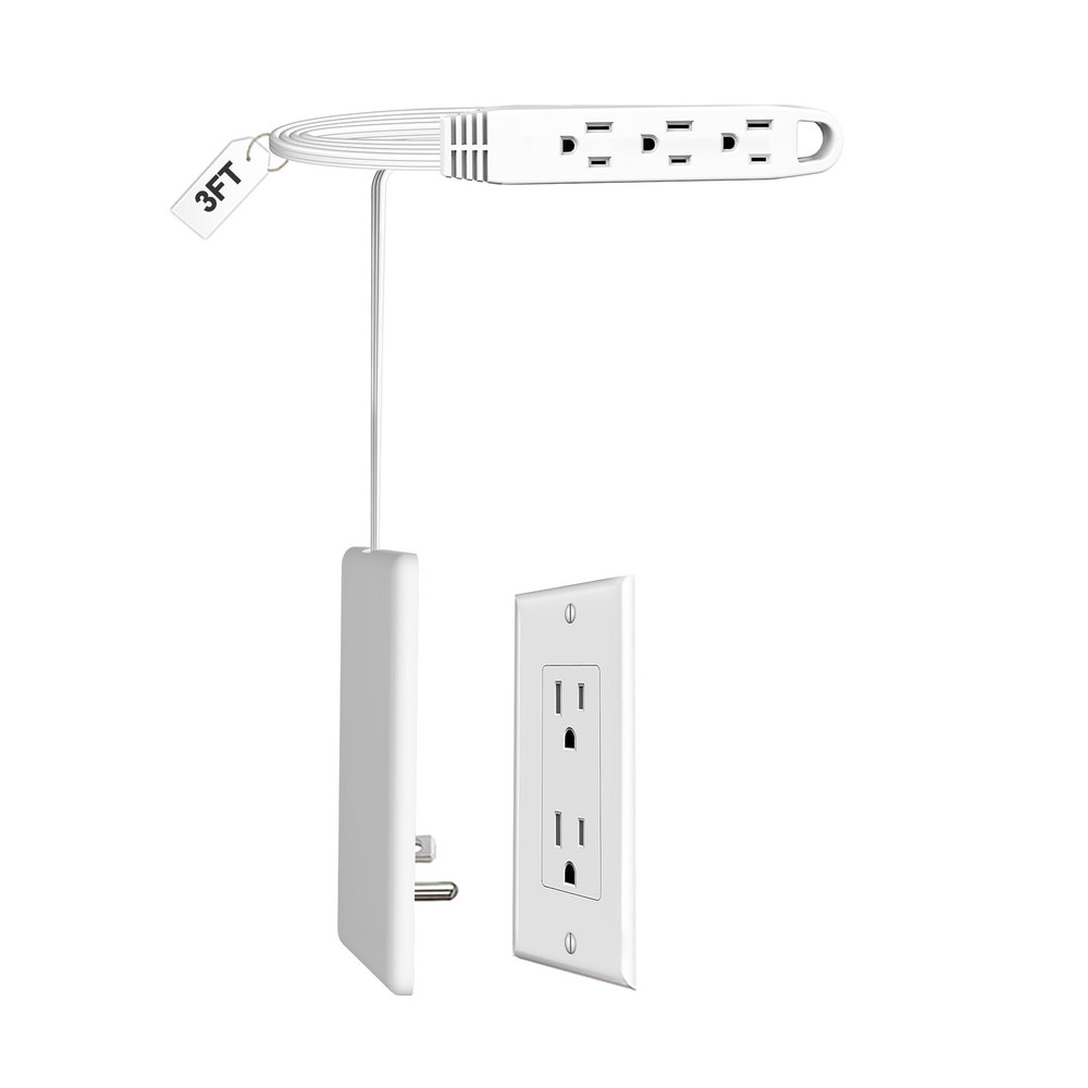 3FT Ultra Flat Plug Extension Cord Power Strip with Multi Outlets, Patented D...