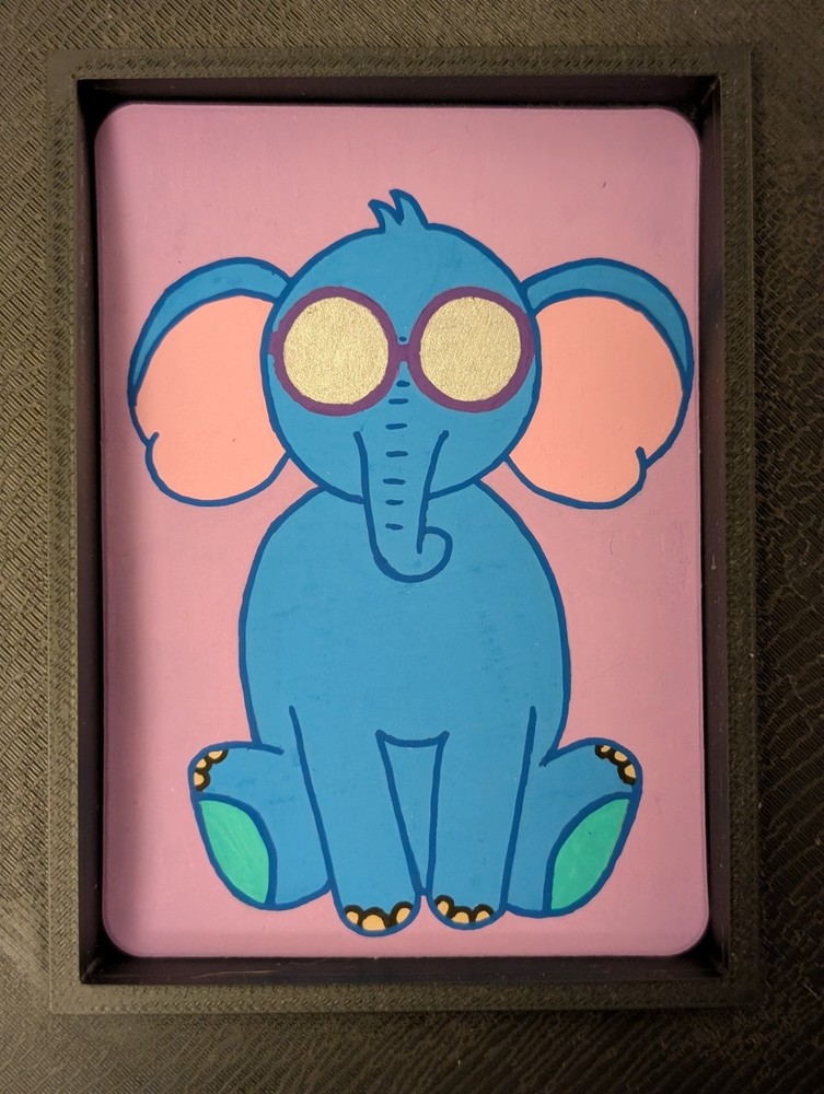 ACEO Original Hand Painted Acrylic Fun Animal Elephant with Sunglasses Art Card