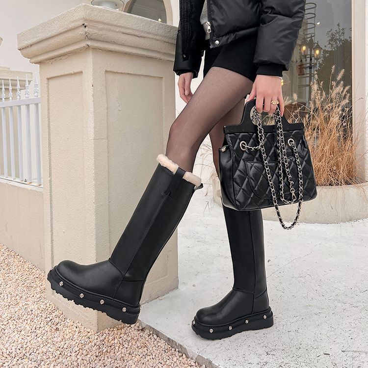 Women's Studded Snow Boots with Fur Lining & Platform Sole