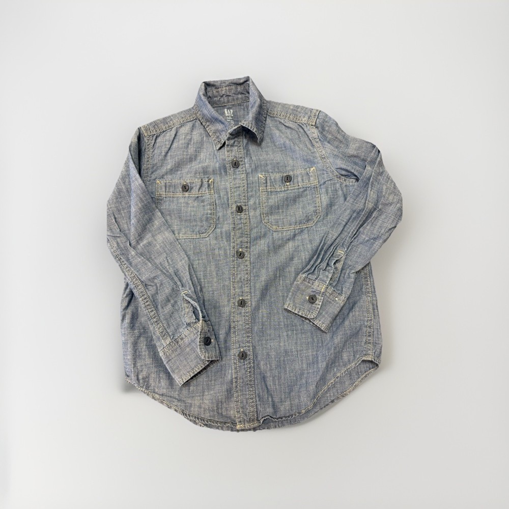 Gap Kids Boys Size Medium (7/8) Blue Denim Chambray Long Sleeve Button Up Shirt