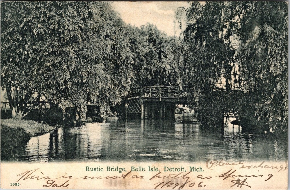 Detroit MI-Michigan, Rustic Bridge, Belle Isle, Vintage Postcard