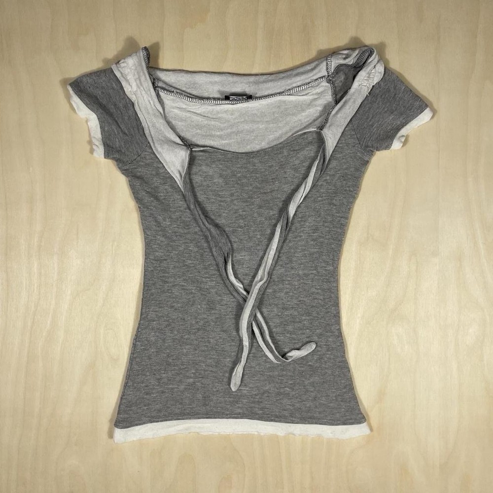 French vintage grey white tie up top