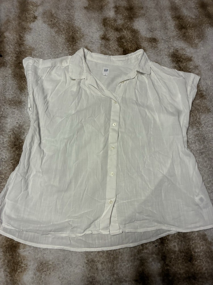 Gap Light Sleeveless White Button Down Blouse, Women’s Size Large