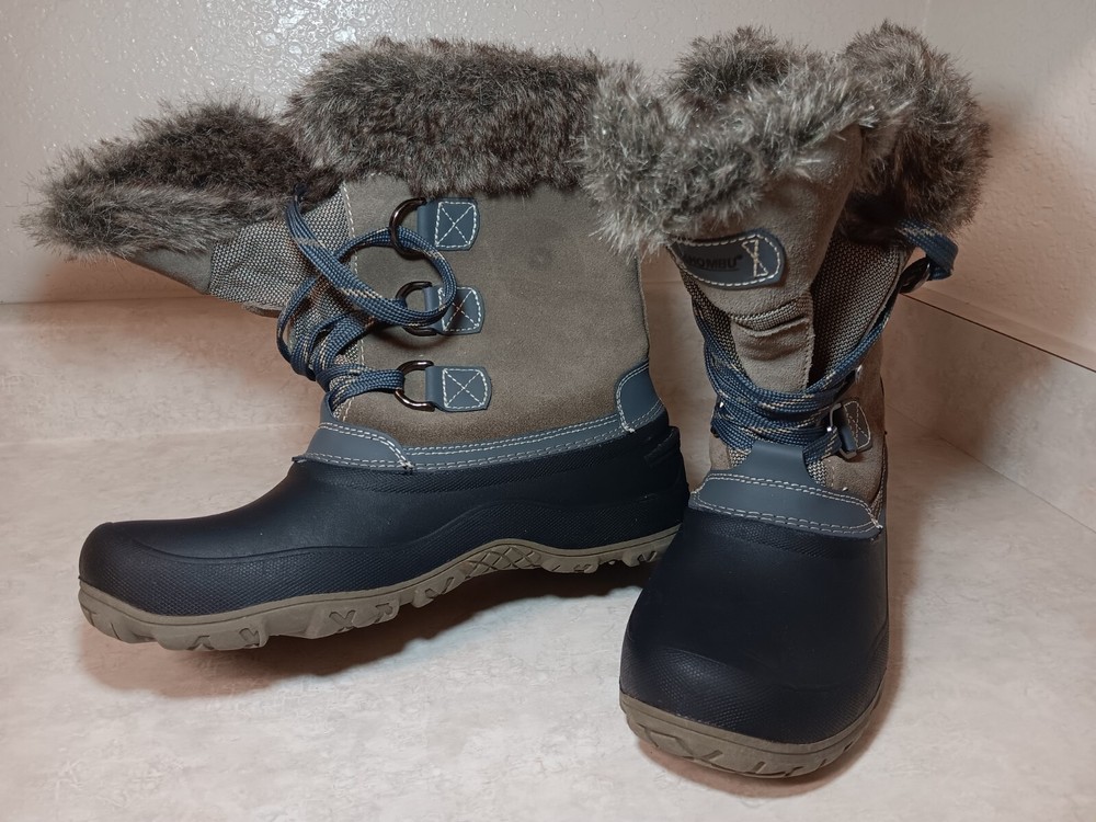Khombu Mid-Calf Gray Boots for Women Size 9 M Faux Fur Warmth Cold Weather READ