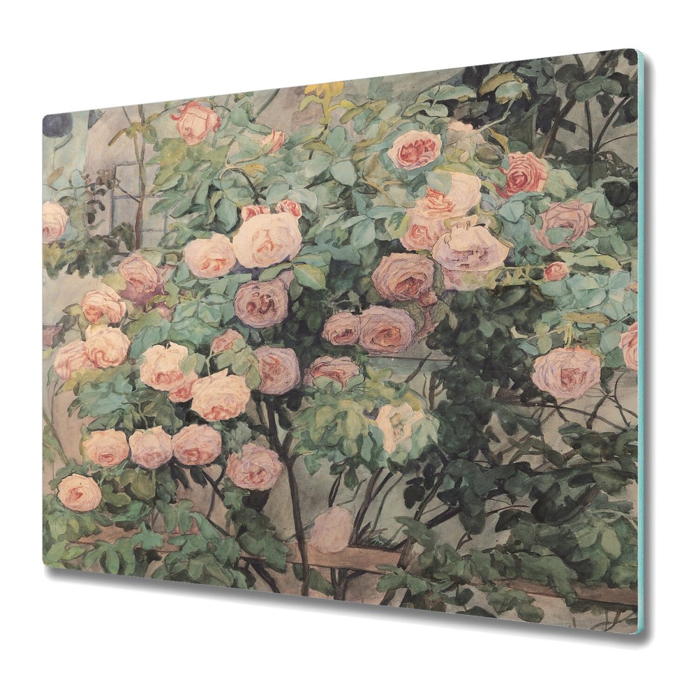Glass Kitchen Chopping Board Garden Of Roses | Romantic Old Painting | 60x52