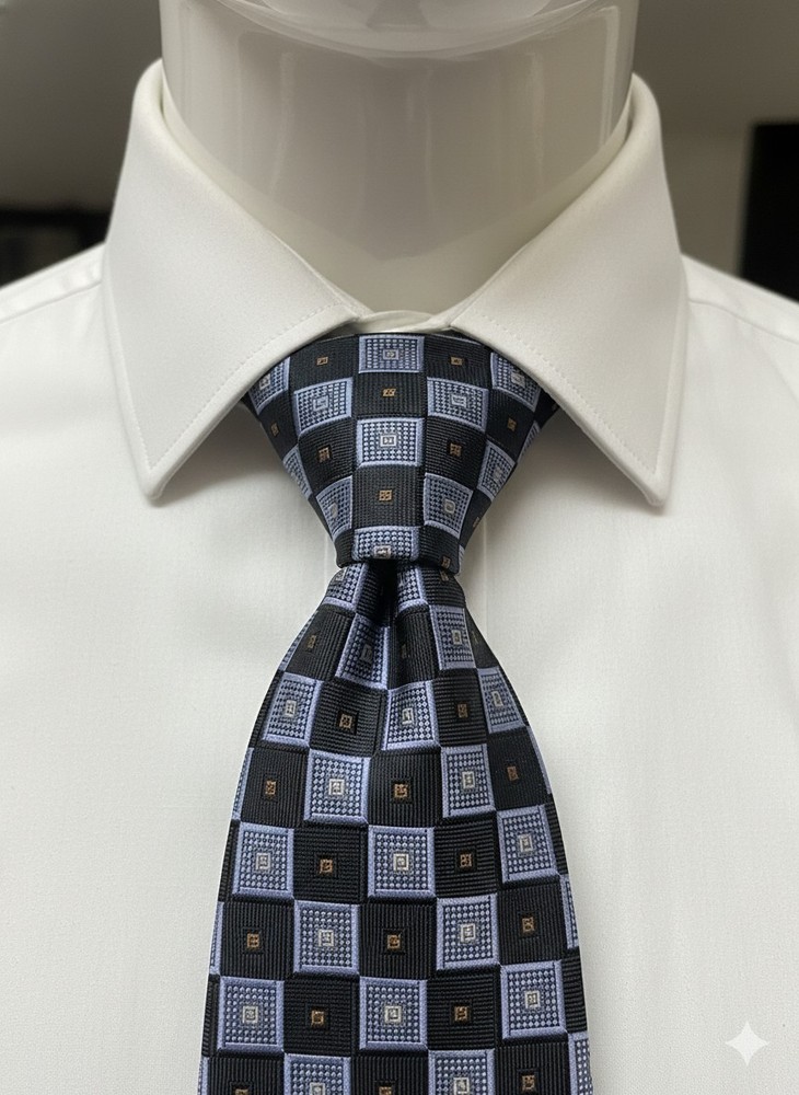 Hart Schaffner Marx Silk Tie Geometric Check Pattern Blue Black Gold