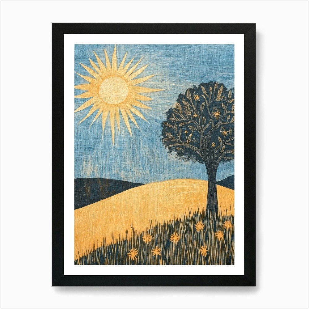 Tree and Sun 1 Framed Art Print Canvas Wall Decor Picture  
