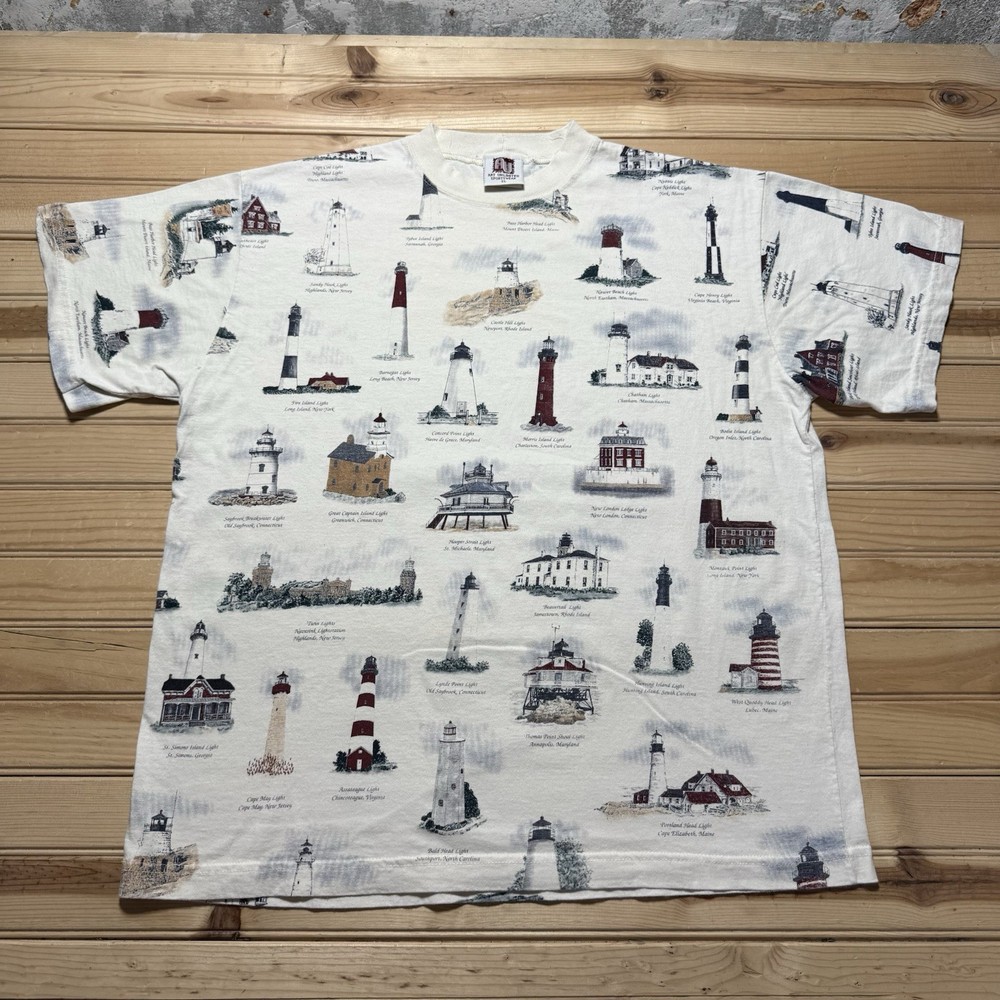 Vintage Art Unlimited AOP All Over Print Lighthouses Short Sleeve Shirt Size XL