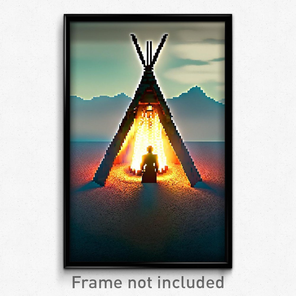 8-Bit Psychedelic Pixel Art Wigwam Poster - Trippy Video Game Print