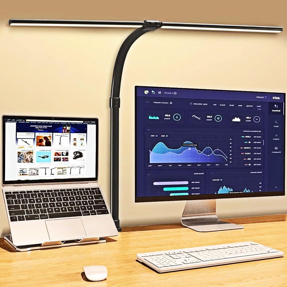 Led Desk Lamp for Office Home - 24W Double Head Architect Desk Light with Cla...