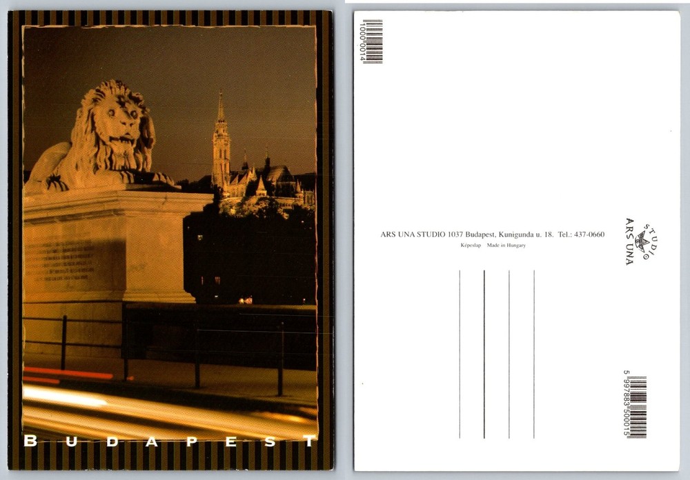 Budapest Chain Bridge Lion Matthias Church Night View Hungary Postcard