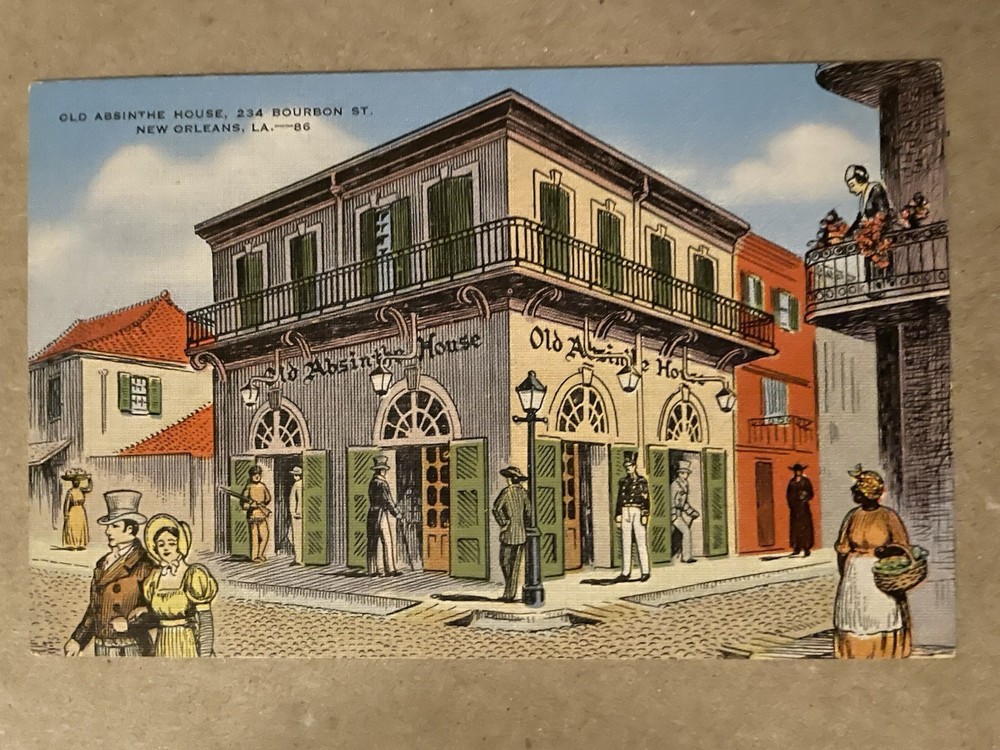 Old Absinthe House 234 Bourbon Street New Orleans LA Linen Postcard-image