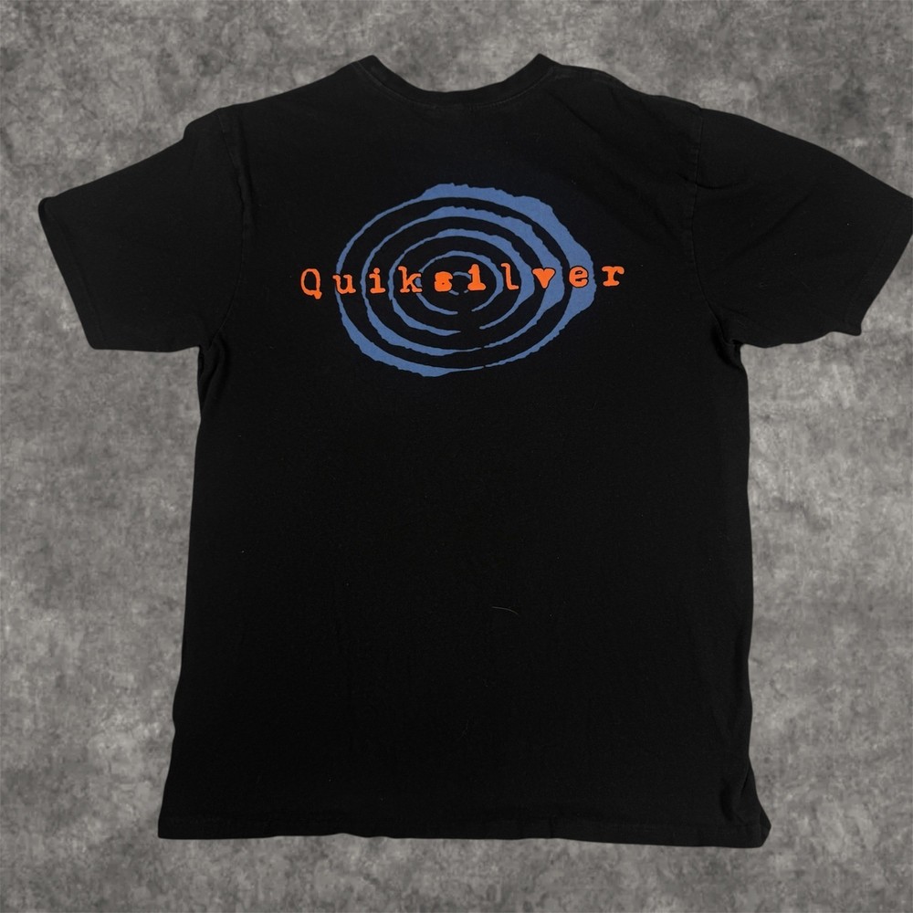 Quiksilver Graphic T-Shirt Mens XL Black Excellent Surf Skate Spiral Logo