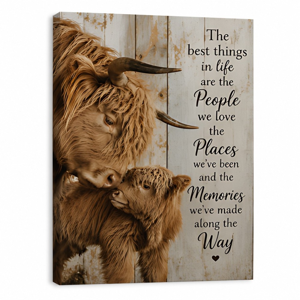 Highland Cow Calf Canvas Wall Art Rustic Farmhouse Quote Print Custom Family Gif