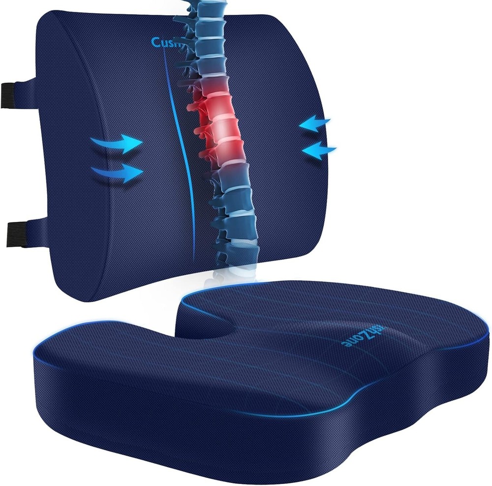Adjustable Lumbar Support Pillow & Seat Cushion Combo for Car and Office Use