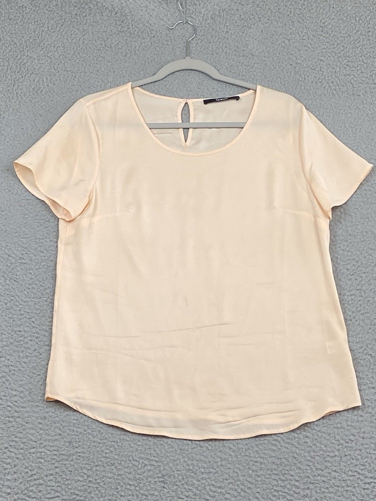 Quince Washable Stretch Silk Tee Top Size M Peach Academia Coastal Easy Living