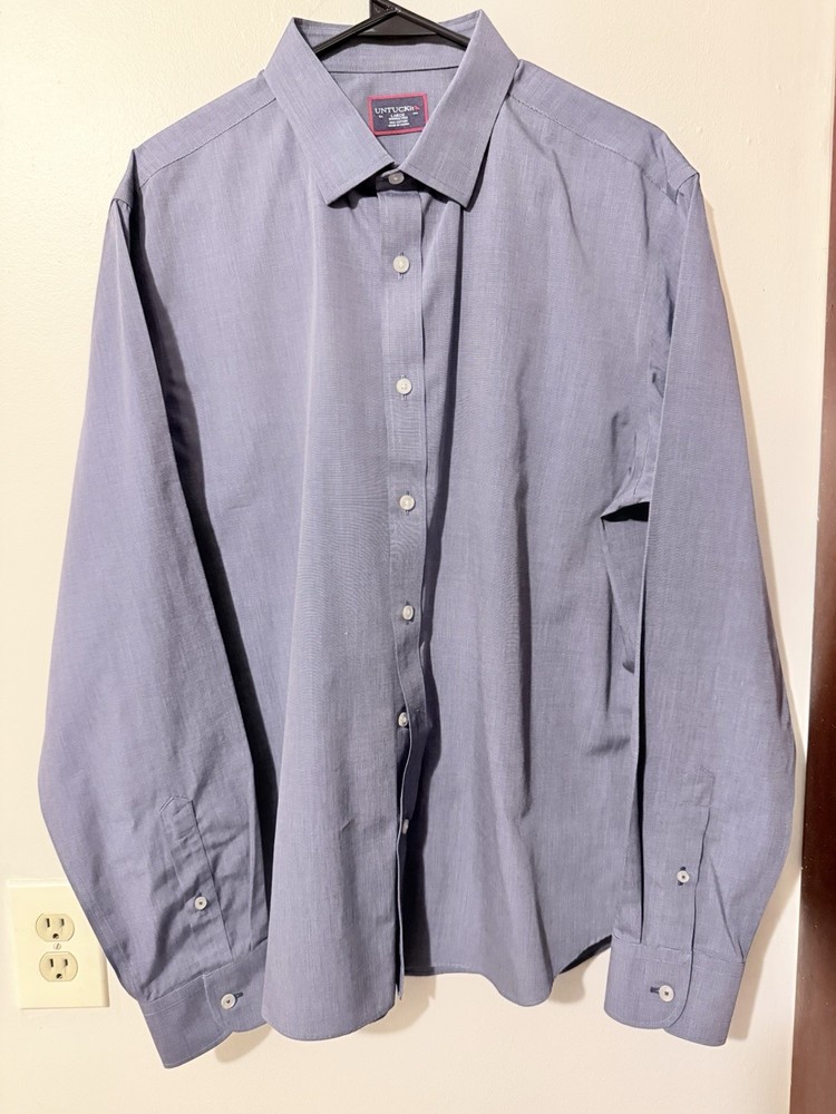 Large - Men - UNTUCKit Blue Long Sleeve Button Down Shirt