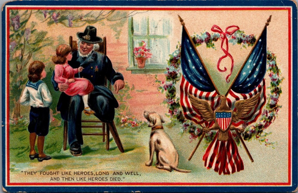 1909 Raphael Tuck & Sons Decoration Day Postcard Civil War Veteran Kids Dog