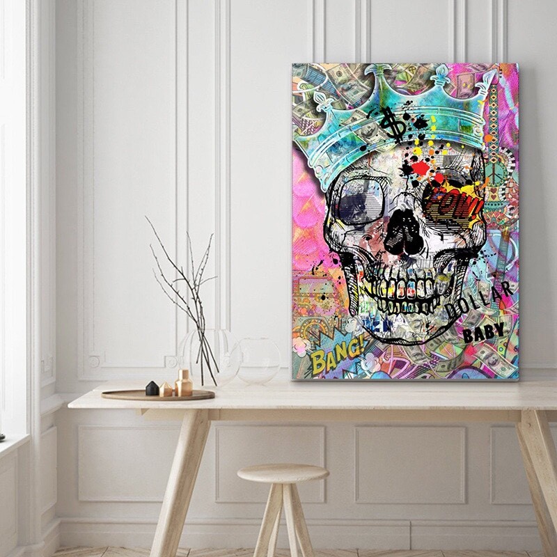 Graffiti crown skull canvas Painting pop Art street wall art home Decor