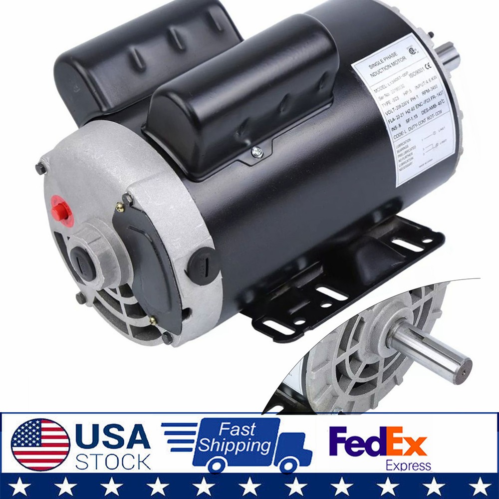 5HP Compressor Duty Electric Motor 1 Phase 143/5T Frame 3450RPM 7/8