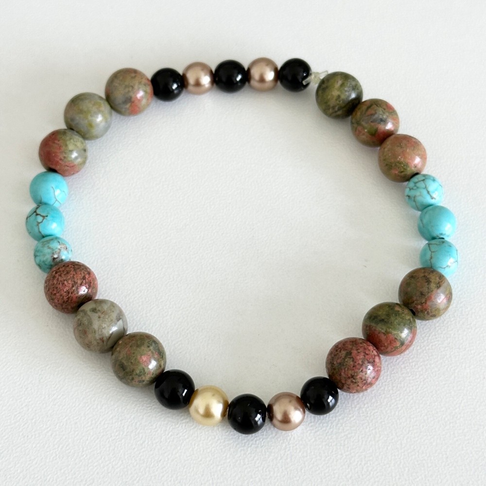 8.5MM Unakite Crystal Healing Multicolor Stone Howlite Beaded Stretch Bracelet