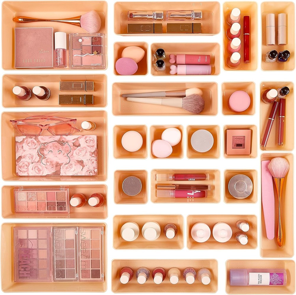 Vtopmart 25 PCS Plastic Drawer Organizers Set, 4-Size Versatile Orange