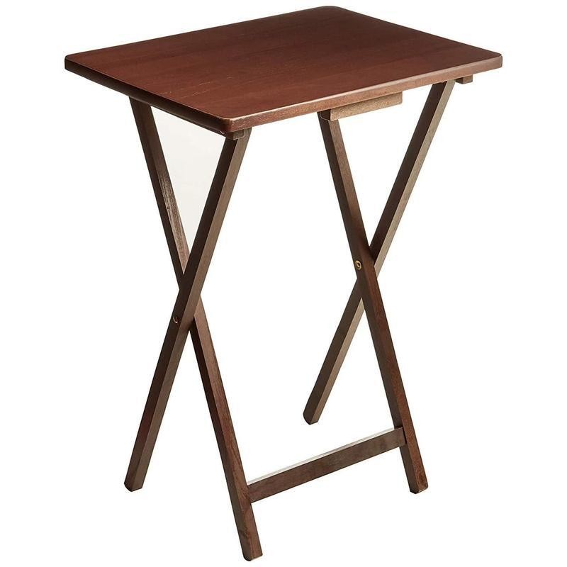 Folding Tray Table Durable Rubberwood Space Saving Snack Table Indoor Walnut US