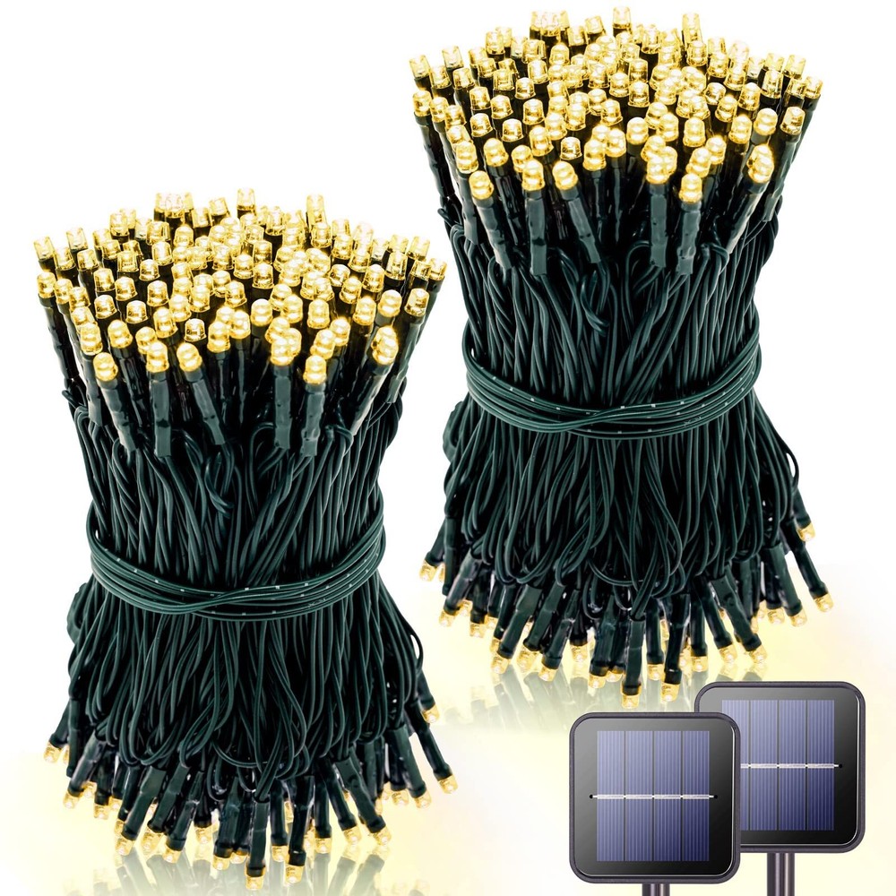 42.7Ft Warm White Solar Christmas Lights, 2 Pack Total 200 LED Solar Lights O...