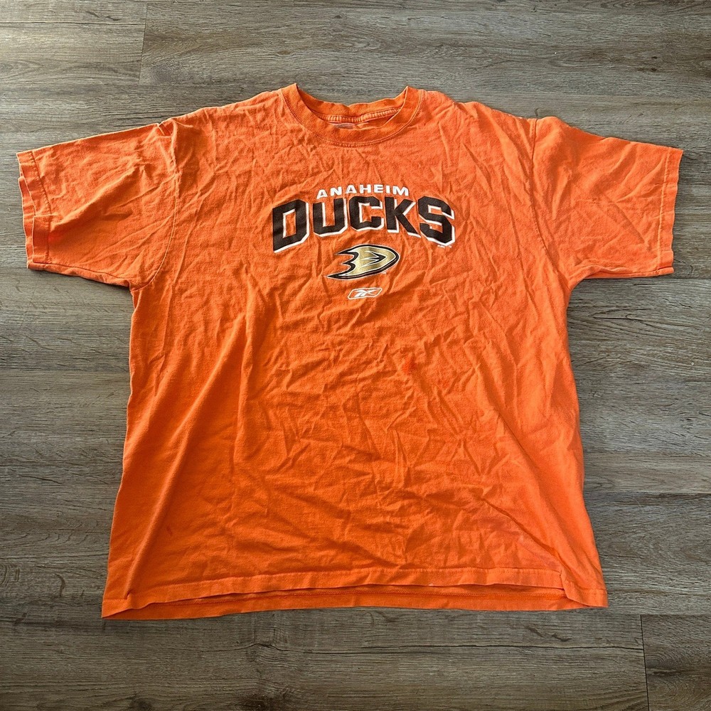 Reebok Anaheim Ducks NHL Graphic T-Shirt Mens XL Orange Cotton Short Sleeve Tee