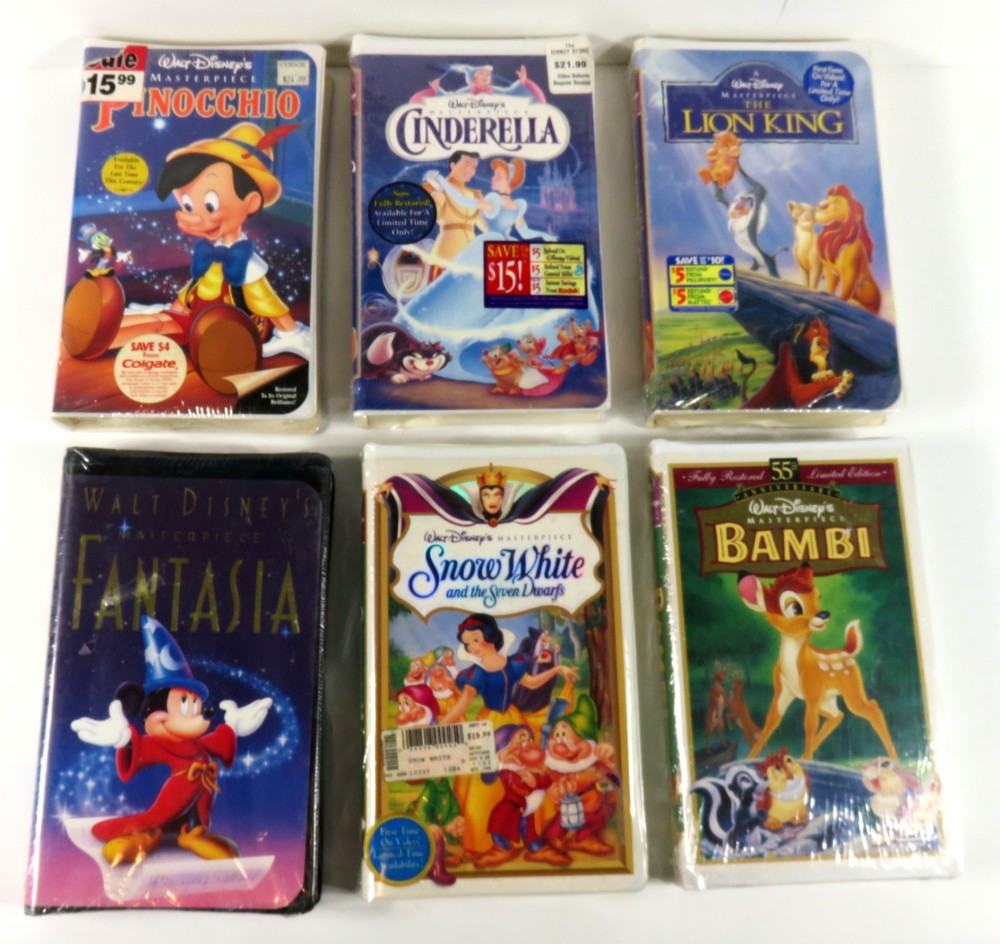 Lot Of 6 Disney Movies on VHS Tapes New Factory Sealed Lion King Cinderella More