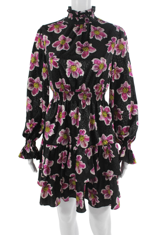 Borgo De Nor Women Fit & Flare Floral Black Long Sleeve Dress Size 6Free Shipping in US $100+ Orders | $6.95 Orders Below