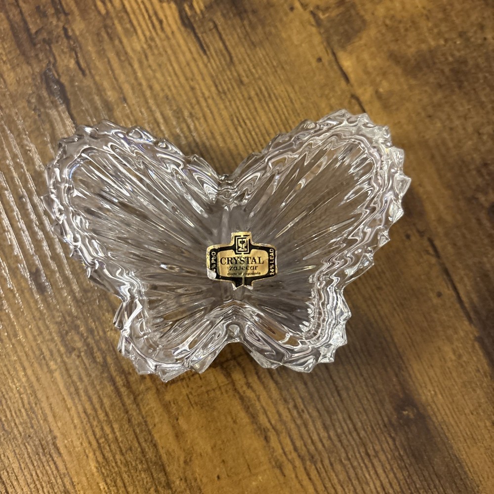 Vintage 24% Lead Crystal Zajecur Butterfly Trinket Box Made in Yugoslavia