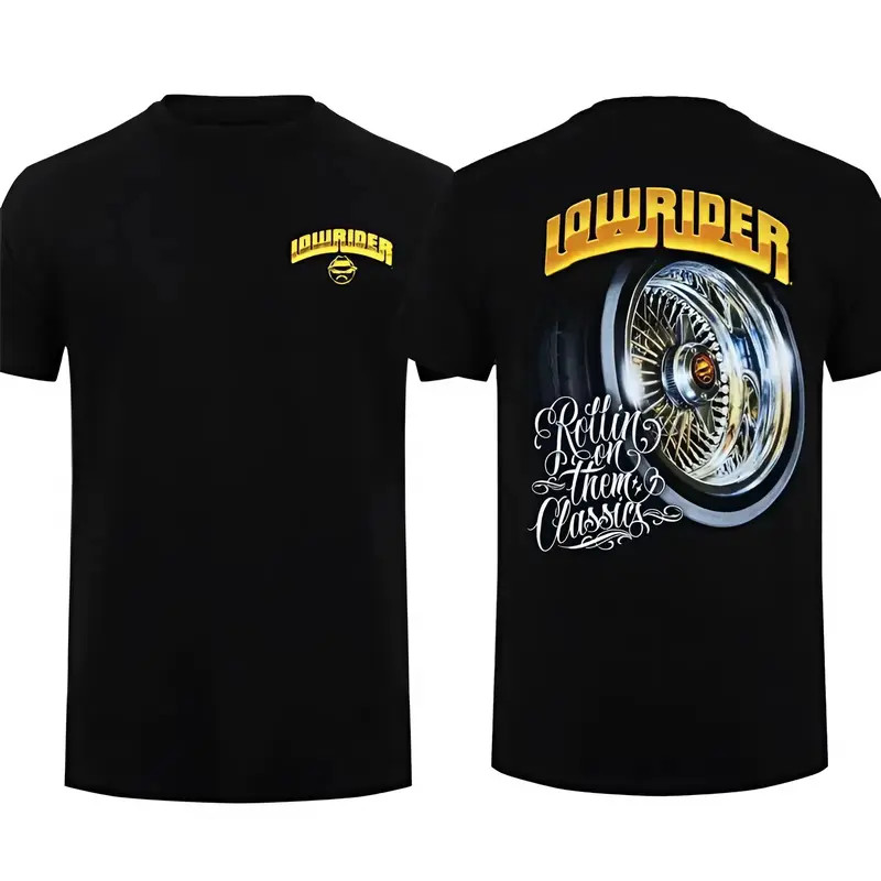 Lowrider T-Shirt, Rollin' on Them Classics Spoke Rim Graphic Tee, Vintage Car